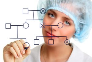 doctor drawing genealogy tree with heritable diseases